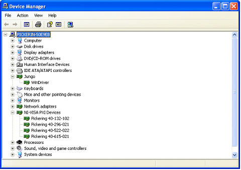 Screenshot of Pickering cards displayed in Device Manager