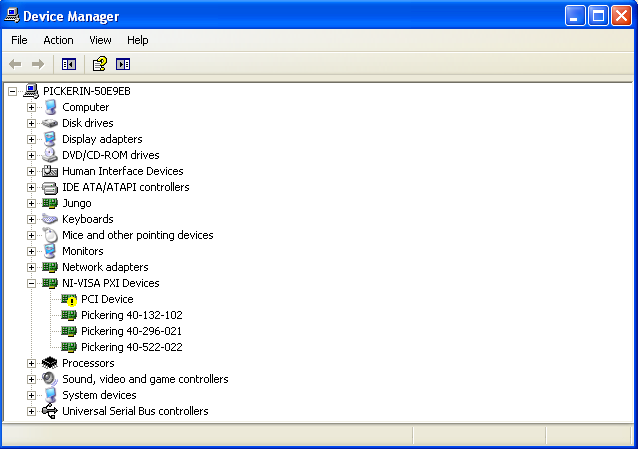 Screenshot of an unknown PXI card in Device Manager