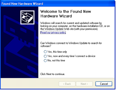 Screenshot of installing new hardware wizard