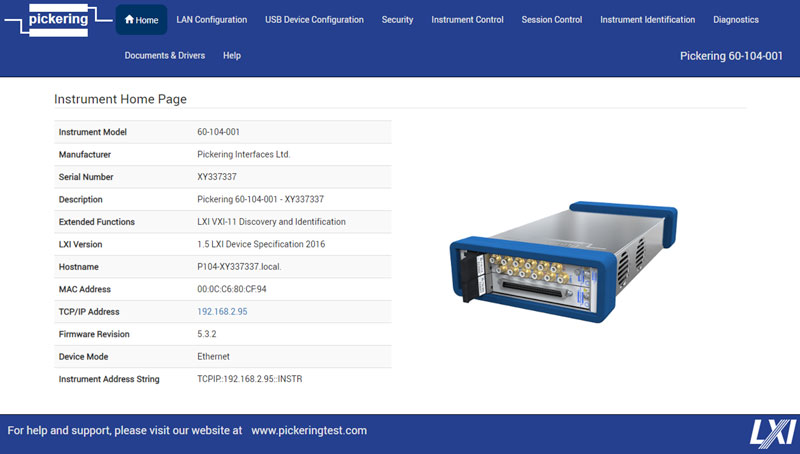 LXI Device Instrument Control Page