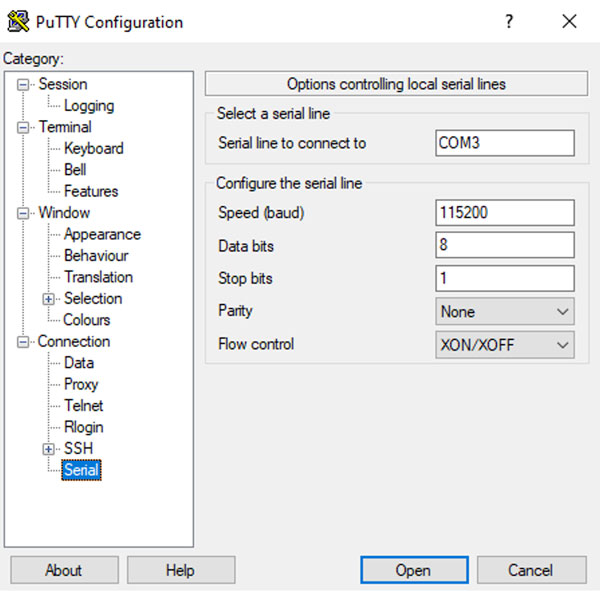 PuTTY Configuration Screen