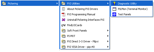 Screenshot of accessing PXI Diagnostic Utility